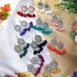  6 Pair of fabric flower earring.