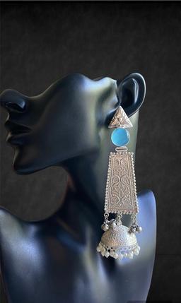 Oxidized silver replica earring  blue