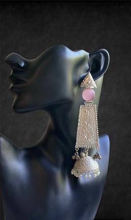 Oxidized silver replica earring pink