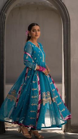 Blue long kurthi set