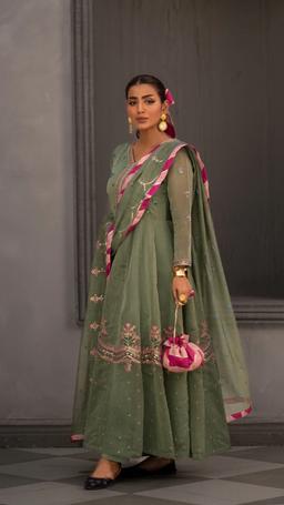 Sage green long kurthi set