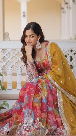 Multi color long gown style kurthi set