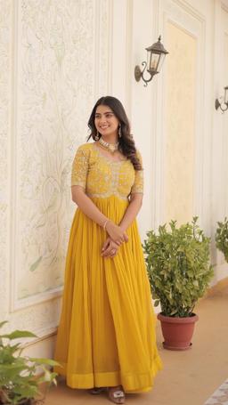 Yellow gown style kurthi