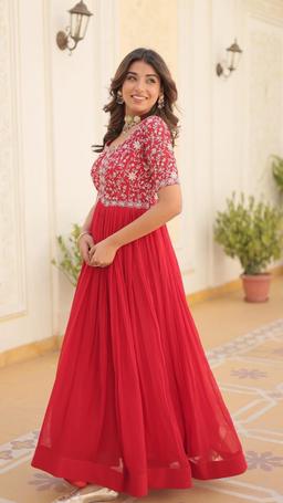 Red gown style kurthi set