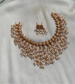 Gold plated Rice pearl necklace 